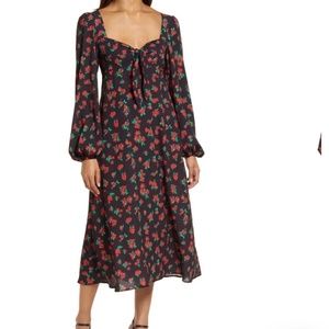 Fourteenth Place Puff Long Sleeve Tie Front Dress